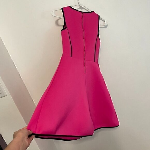NEW NWT MONTEAU Neon Pink w/ Black Trim Sleeveless Mini Scuba Fit & Flare Dress - Picture 14 of 14